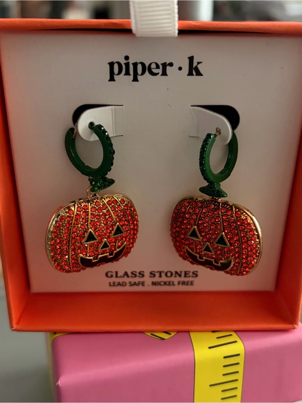 Piper K Jack-O'-Lantern Crystal Pumpkin Hoop Earrings